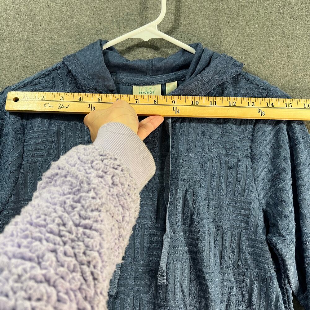LOGO Lounge by Lori Goldstein Textured Terry Cloth Hoodie Blue Marble, X-Small - Picture 7 of 12